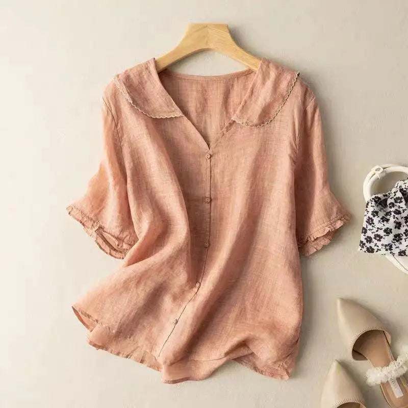Women's lightweight linen blouse, perfect for summer fashion. Breathable, elegant, and comfortable.