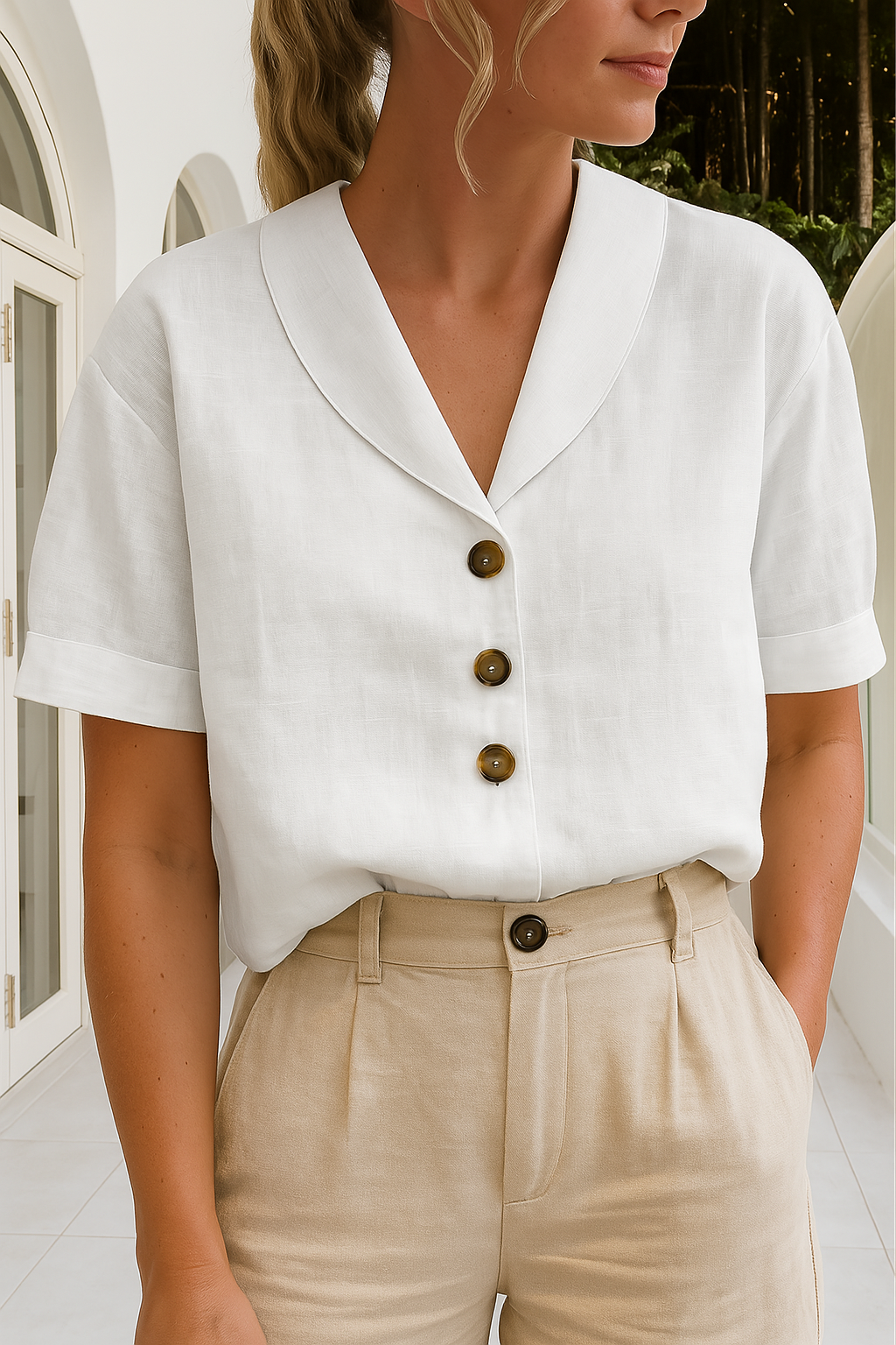 Women's lightweight linen short sleeve t-shirt, perfect for summer casual wear.
