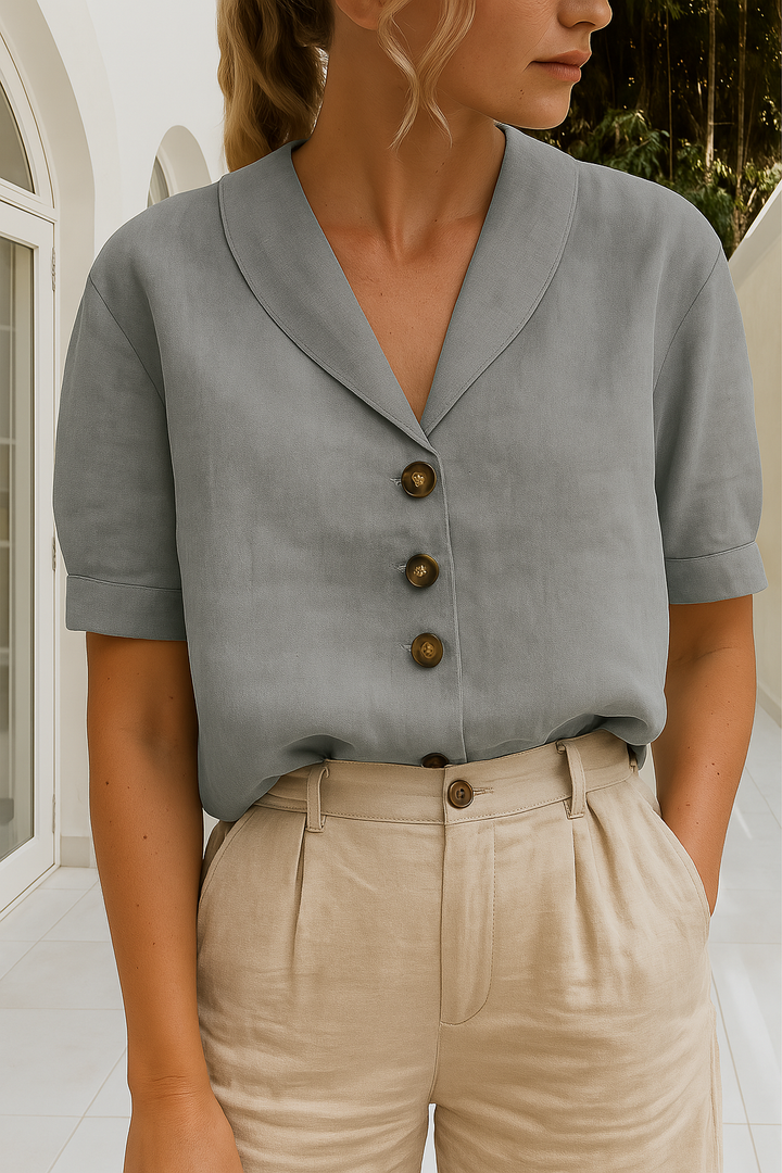 Basic women's short sleeve linen t-shirt, a versatile lightweight summer top.