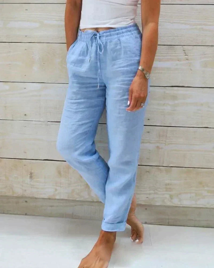Women's lightweight linen trousers for summer. Breathable & comfortable casual pants.