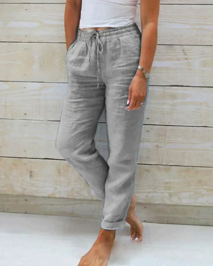 Casual women's linen trousers, perfect for summer. Lightweight, breathable, and comfortable Hannah pants.