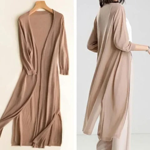 Easy-to-wear women's lightweight long open-front cardigan for versatile everyday & seasonal fashion.