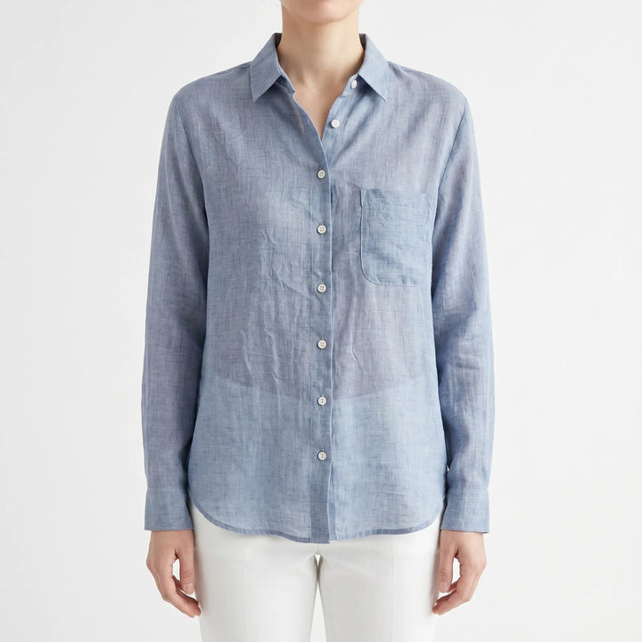 Relaxed fit women's lightweight long-sleeve button-up shirt. Comfortable & breathable, a classic style.
