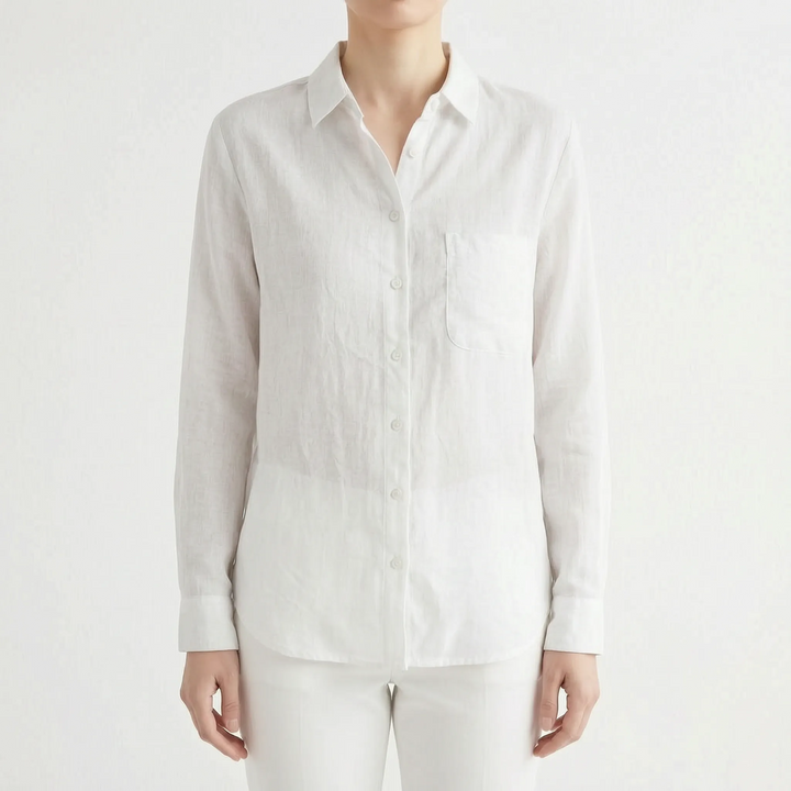 Women's lightweight button-up long-sleeve shirt. Casual, classic, and versatile top for spring/summer.