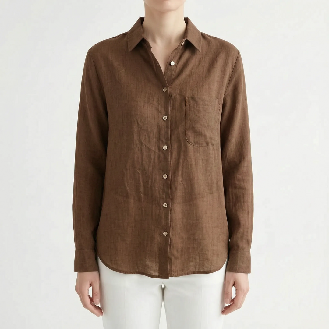 Effortless style: Women's lightweight button-up long-sleeve shirt. Breathable & relaxed fit for spring/summer.