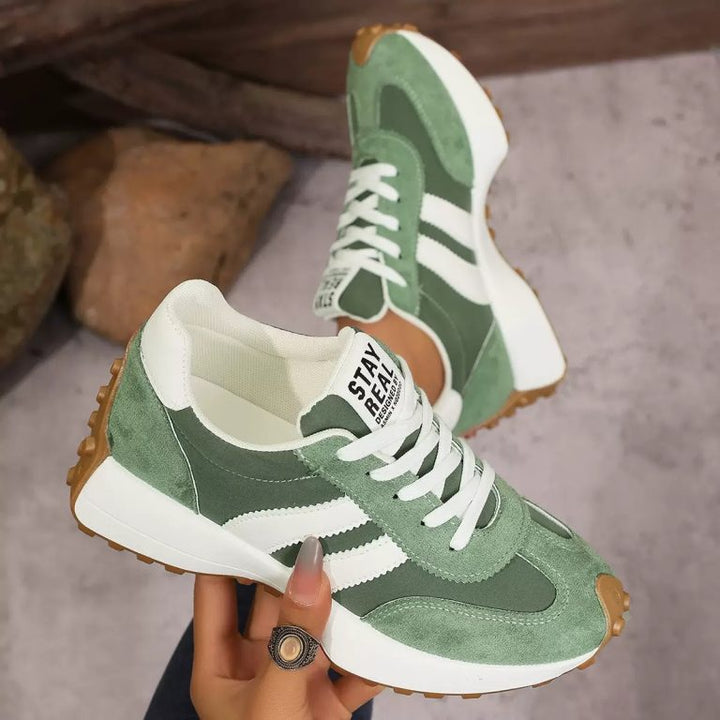 Front view of women's comfort trainers, showcasing a roomy toe box.