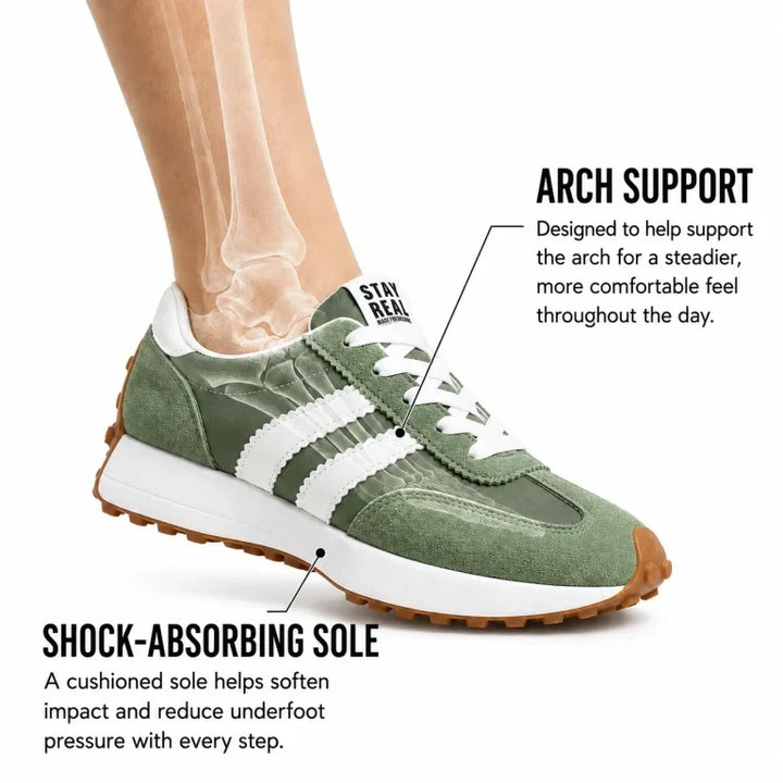 Side view of women's supportive trainers, highlighting lightweight design.