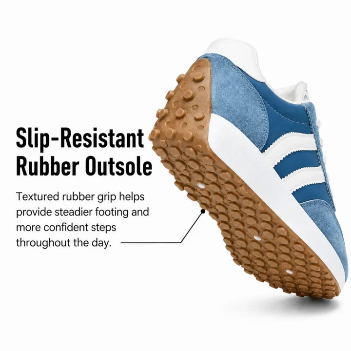 Close-up of the wide toe box on women's orthopedic comfort footwear.