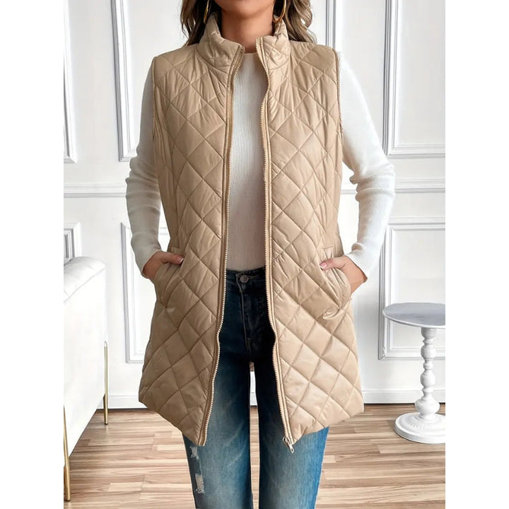 Navy lightweight quilted vest for women, featuring a flattering fit and fall fashion style.