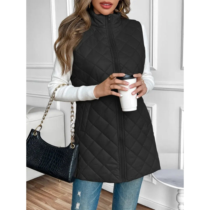 Stylish black women's lightweight vest, great for adding warmth without bulk.