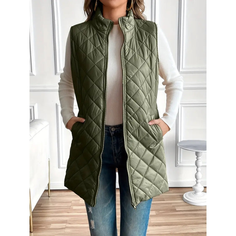 Black women's padded vest, offering warmth and a sleek look for everyday wear.