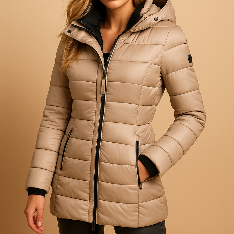 Stylish women's quilted winter coat, offering everyday warmth without bulk. Perfect lightweight outerwear.