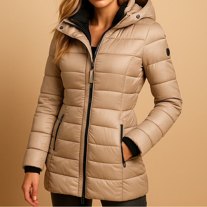 Stylish women's quilted winter coat, offering everyday warmth without bulk. Perfect lightweight outerwear.