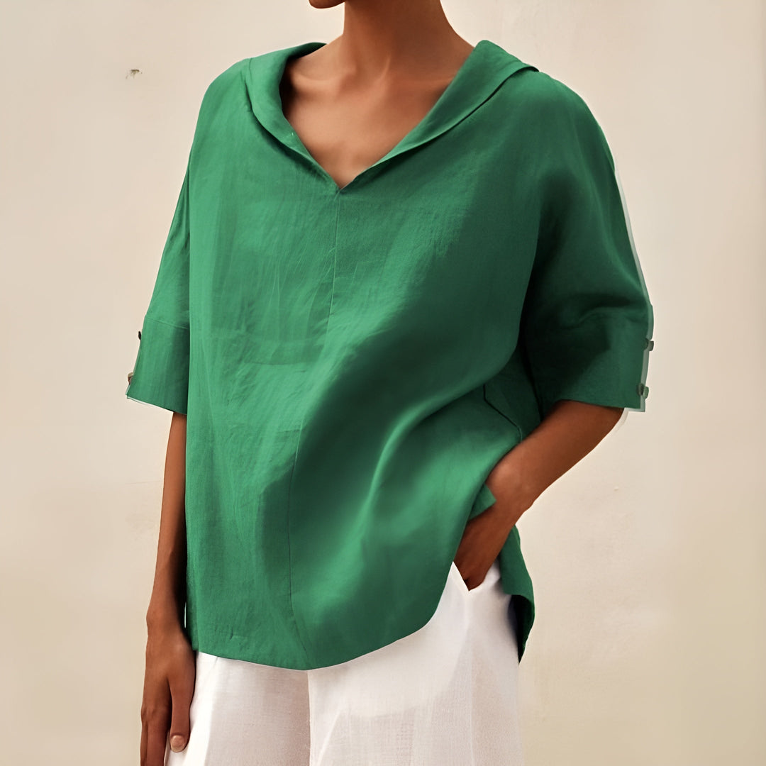 Comfortable women's short sleeve blouse with a relaxed fit, perfect lightweight top for daily wear.