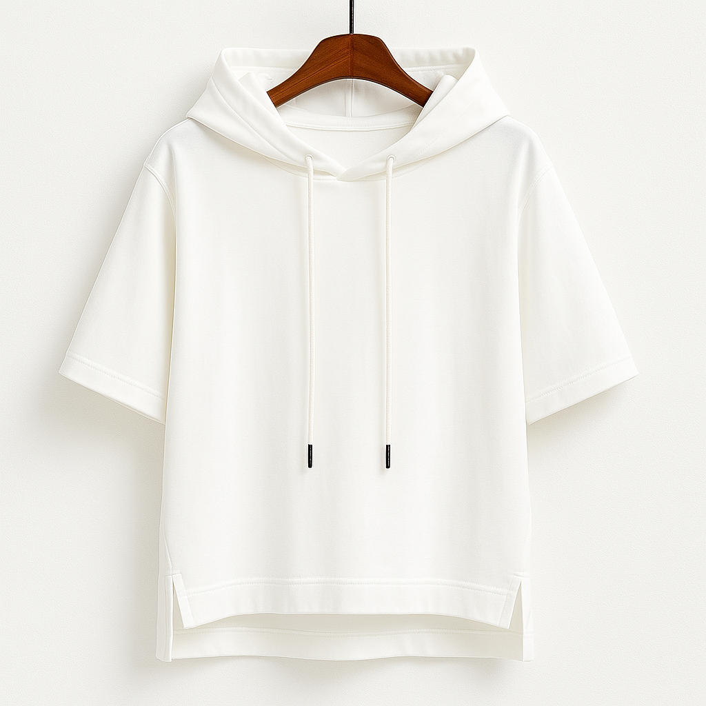 Versatile women's hooded top with short sleeves. Lightweight & breathable for everyday casual comfort.