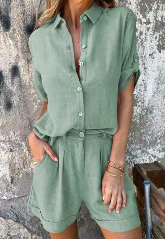 Breezy & comfortable women's lightweight shorts & top set, a perfect summer fashion choice for relaxed style.
