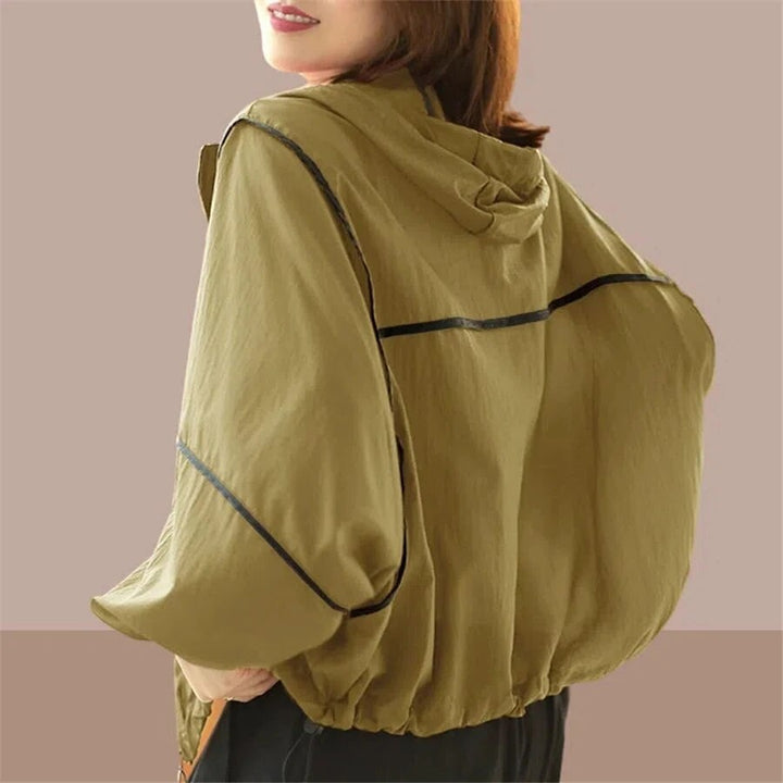 Fashionable women's oversized fit hoodie jacket. Lightweight & casual, great for spring and cool summer evenings.