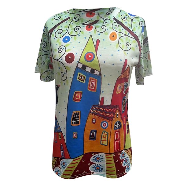 Women's lightweight SummerFun printed t-shirt; casual short sleeve round neck top, everyday wear