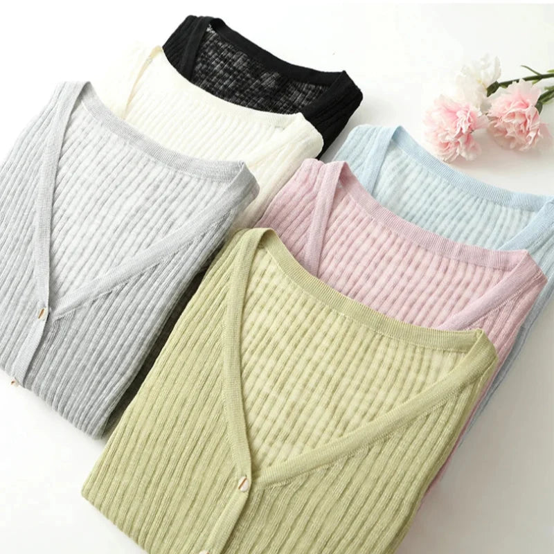 Everyday wear women's lightweight V-neck cardigan. Soft, versatile sweater perfect for comfortable spring layering.