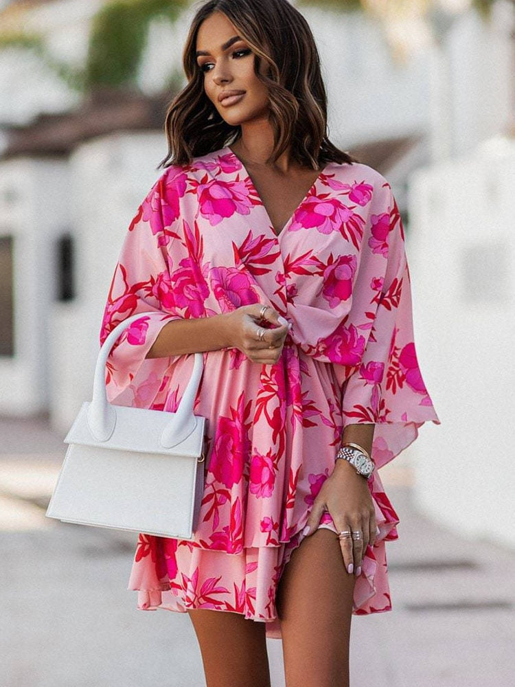 Everyday women's lightweight V-neck mini dress, ideal for relaxed casual fashion.
