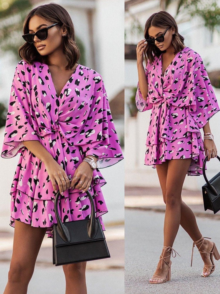 Versatile lightweight V-neck mini dress for women, great for beach or daily wear.