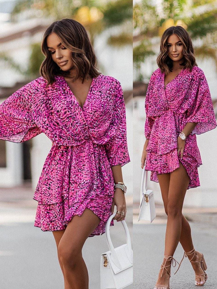 Breezy women's V-neck mini dress, a summer fashion essential with a lightweight feel.