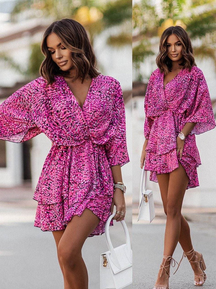 Breezy women's V-neck mini dress, a summer fashion essential with a lightweight feel.