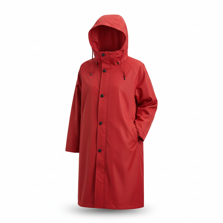 Model smiling while wearing the oversized lightweight rain jacket, perfect for spring jacket style