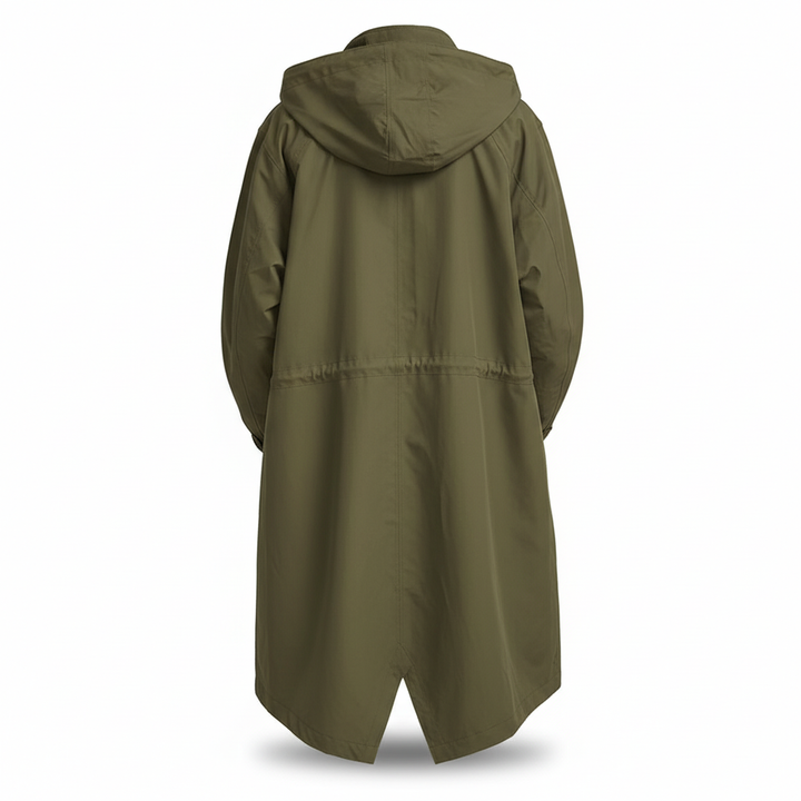 Flat lay of the women's water-repellent rain jacket, ready for travel and a key fall fashion item