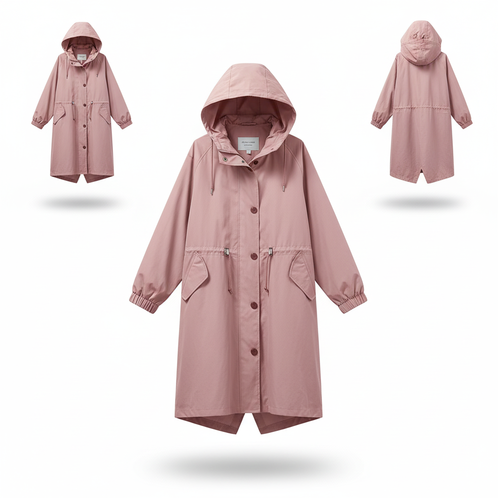 Woman wearing an oversized lightweight rain jacket in a park, perfect for spring or fall fashion