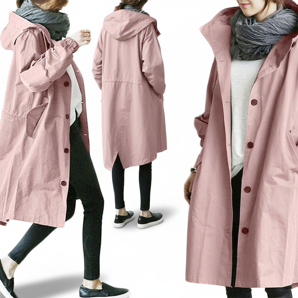 Detail of the zipper and hood on the women's lightweight water-repellent Ruth jacket