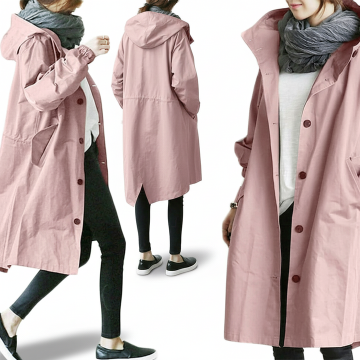 Detail of the zipper and hood on the women's lightweight water-repellent Ruth jacket