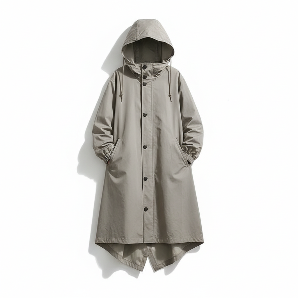 Folded lightweight rain jacket, showcasing its travel-friendly and compact design for women