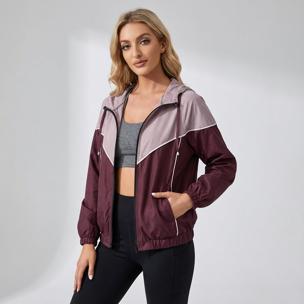 Jacqueline women's windbreaker with adjustable hood, ideal for activewear.