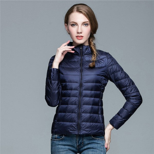 Stylish women's autumn & winter lightweight waterproof puffer coat.