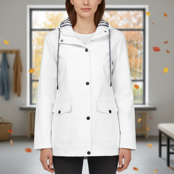 Women's lightweight windproof rain jacket in dark blue, perfect for autumn and casual wear.