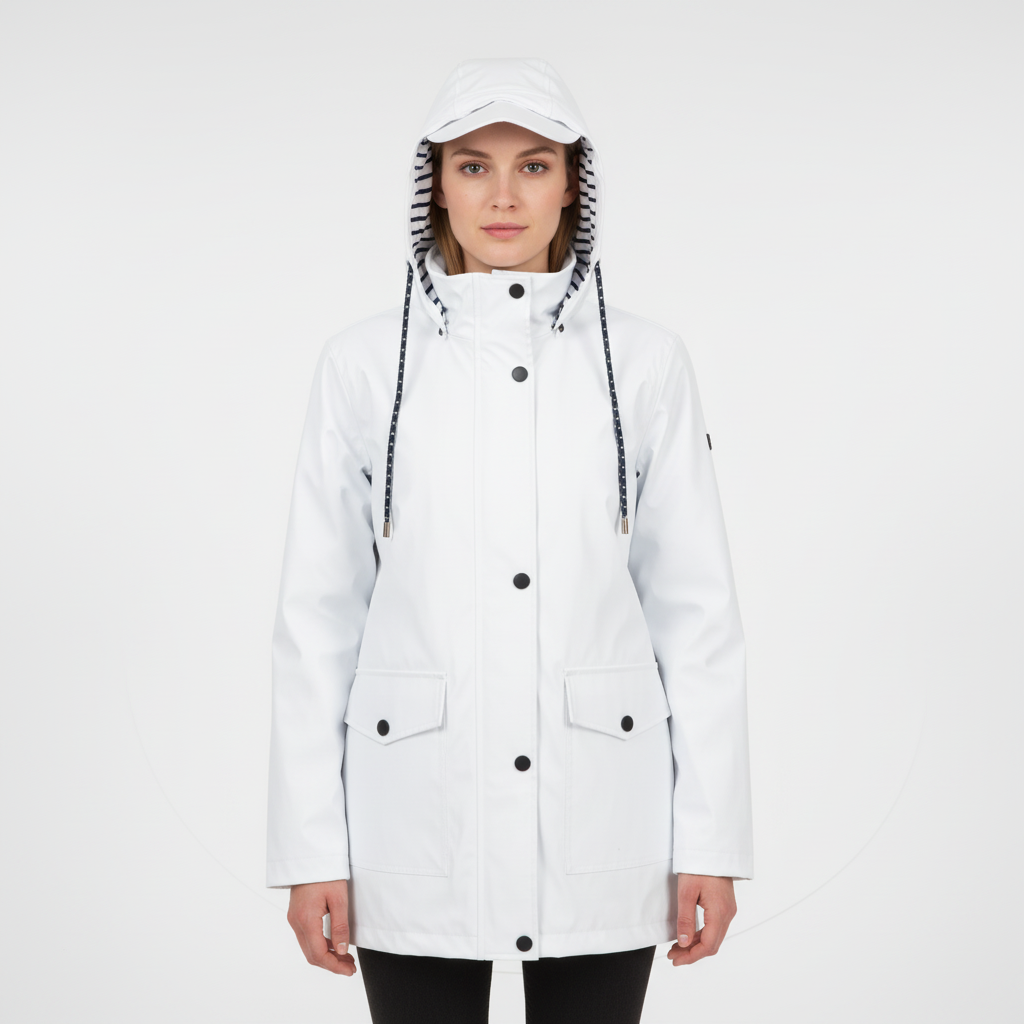 Versatile women's waterproof rain jacket, ideal for outdoor activities and everyday use.