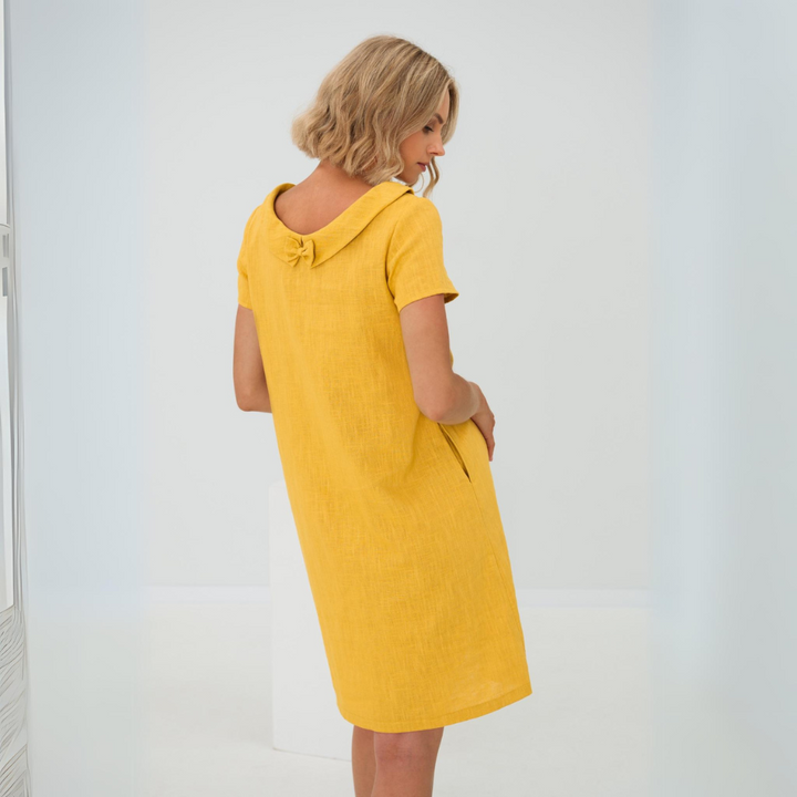 Close-up of the fabric texture of LinaLuft women's linen-cotton blend summer dress, breathable