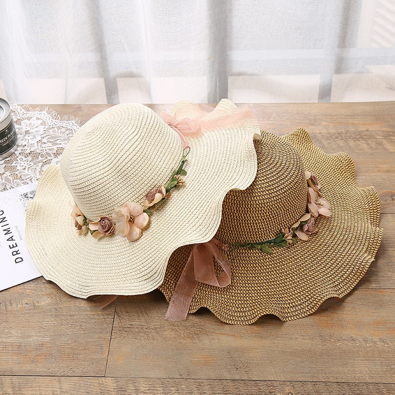 Close-up of a lightweight Liora floral summer hat, showcasing breathable fabric and intricate flower design