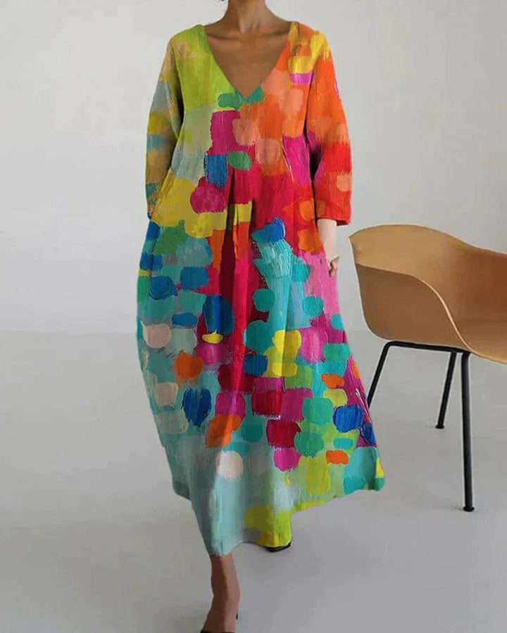 Women's Livia colorful V-neck maxi dress with vibrant print, perfect for elegant spring & summer casual chic style.