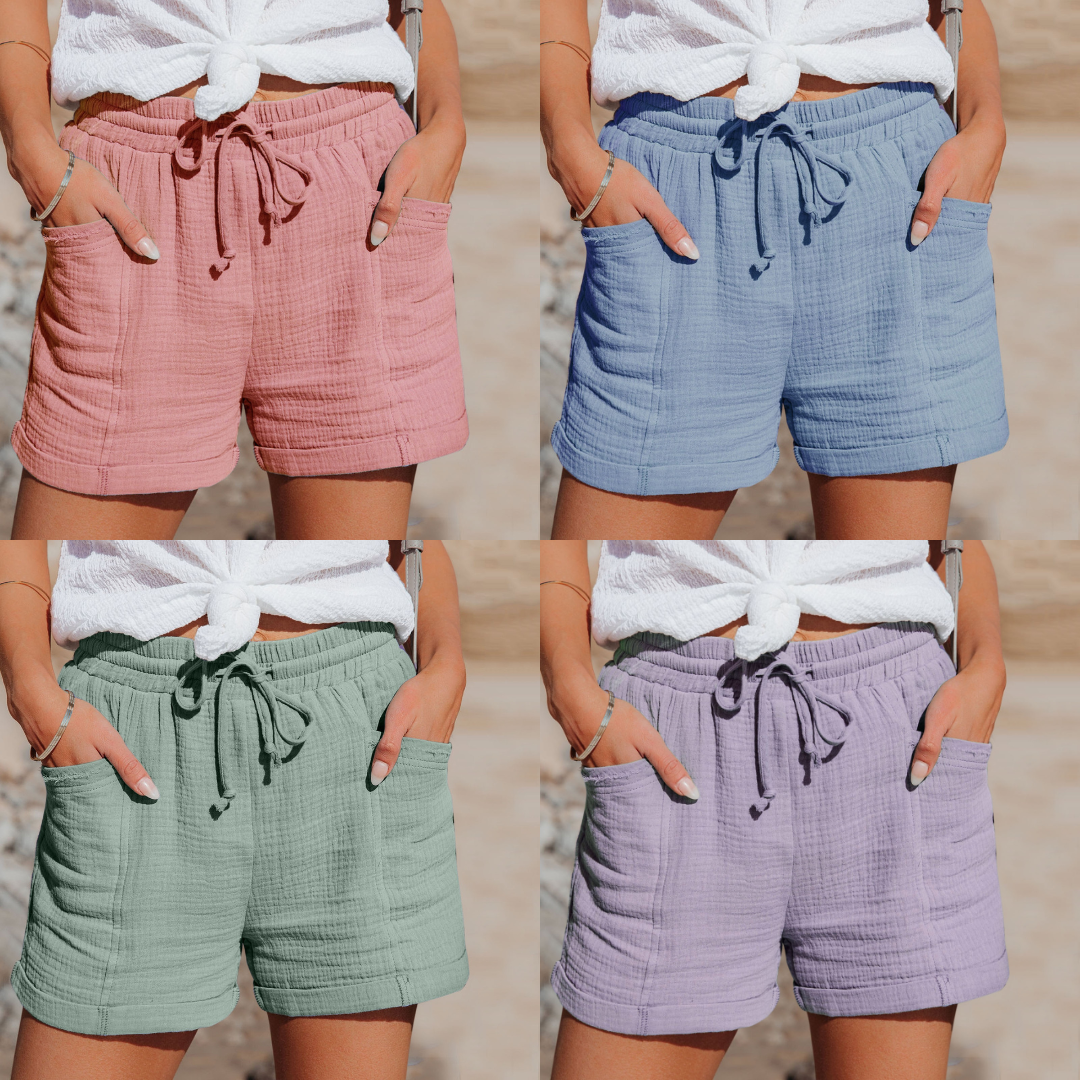 Women's relaxed fit summer cotton shorts. Effortless everyday wear, comfortable for warm weather fashion.