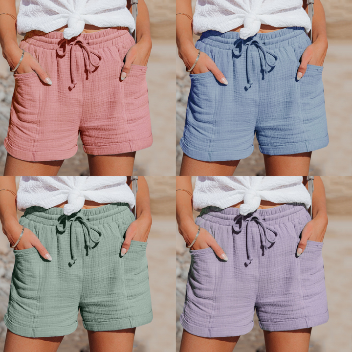 Women's relaxed fit summer cotton shorts. Effortless everyday wear, comfortable for warm weather fashion.