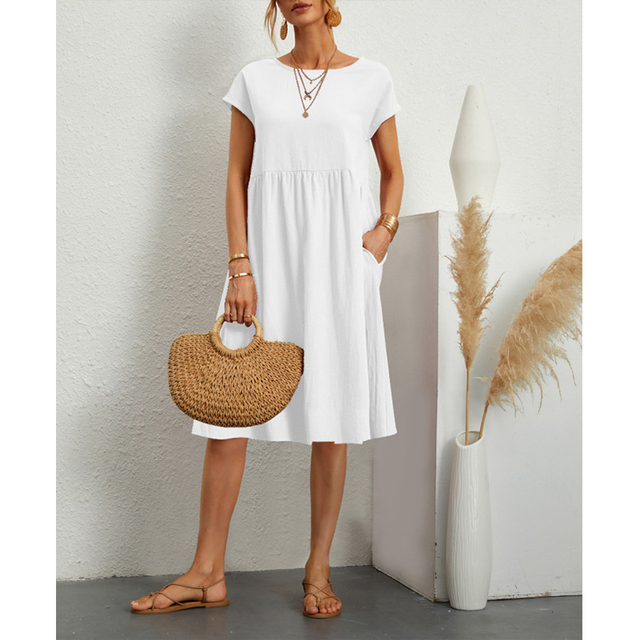 Livia women's summer dress, perfect vacation wear. Lightweight jersey fabric for warm weather comfort.