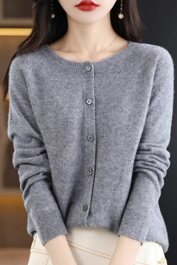 Full-length women's button-front cardigan. Cozy long layer for warmth and everyday comfort.