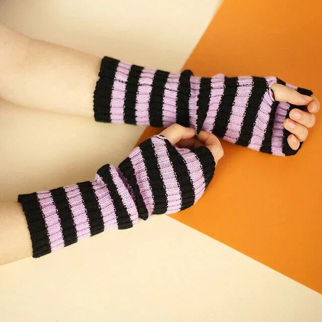 FlexiWarm long fingerless knitted gloves for women, offering ultimate cozy comfort & dexterity in winter.