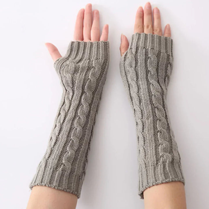 Soft cotton long fingerless knitted gloves for women, perfect arm warmers for chilly winter days & fashion.