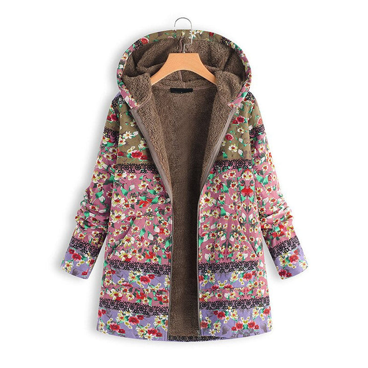 Stylish ladies' long fleece teddy coat with hood, warm and comfortable winter fashion.