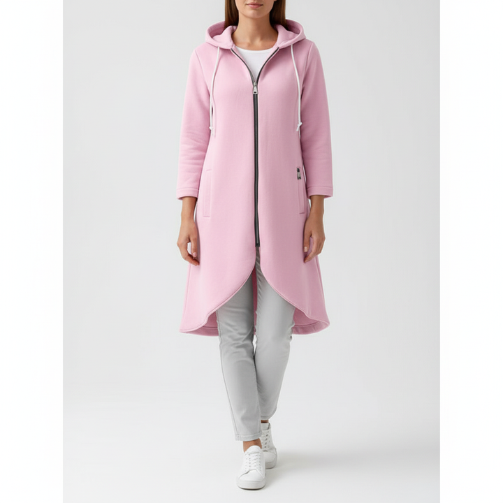 Women's long vest with hood, made from a soft cotton blend, suitable for all-day casual wear