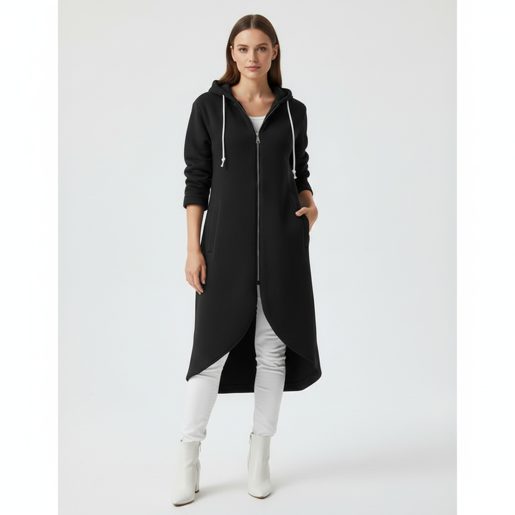 Fashionable women's long hooded vest, perfect as a sleeveless jacket for various occasions