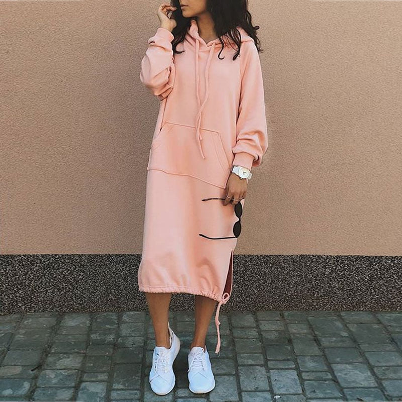 Comfortable women's long hoodie with a relaxed fit, European chic meets American comfort for versatile wear.